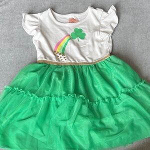 Cat & Jack Girls White & Green Shamrock Rainbow Tulle Dress